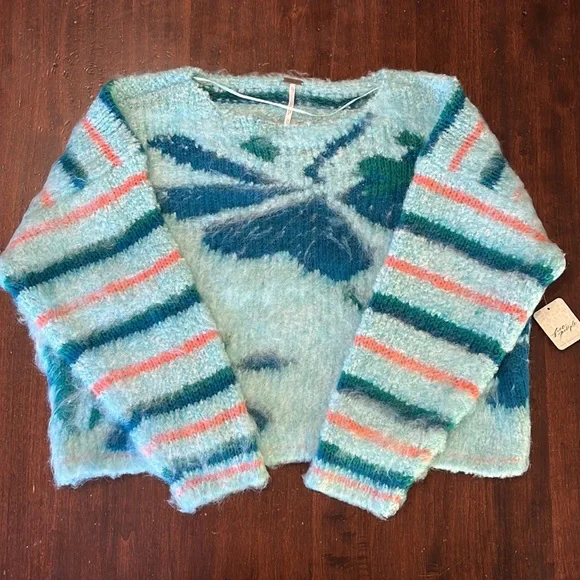 Free People Lily Pullover Sweater in Mosaic Sky Combo Size S NWT - Picture 8 of 13